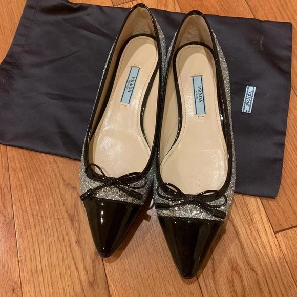 Prada Glitter Ballerina Flats Women color Argento size 4.5 - Picture 2 of 3